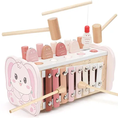 Productafbeelding van Montessori speelgoed vanaf 1 jaar, hamer speelgoed, houten speelgoed, baby xylofoon, kinderspeelgoed voor 1 jaar, hengelspeelgoed, ontwikkelingsspeelgoed, leerspeelgoed, cadeaus voor kinderen vanaf 1, 2 en 3 jaar
