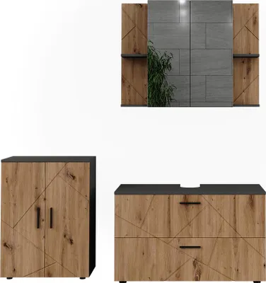 Produktbild von Badmöbel-Set Vicco Irma Anthrazit/Goldkraft Eiche 3 Teile, Model 56347
