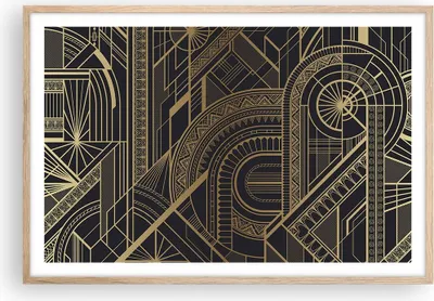 Produktbild von Gerahmtes Poster - Rahmen in heller Eiche - Ornament Gold Schwarz - 91,5x61 cm - Wand Bild - Wanddeko - Wandbilder - Kunstposter - Wandposter - Bilderrahmen - Bilder - Kunstdruck - P2NAA91x61-4522