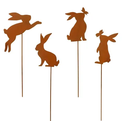 4 Metall-Hasen, rostige Gartendekoration für Ostern