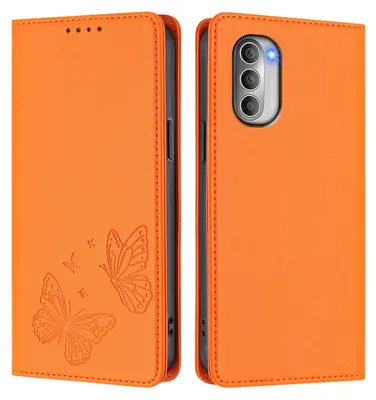 Image de Étui en cuir pour Motorola Moto G51 5G, motif papillon, étui à rabat avec porte-appareil, couleur orange