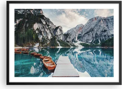 Produktbild von Gerahmtes Poster - Schwarzer Rahmen - Boote Berge Hafen - 70x50 cm - Wand Bild - Wanddeko - Wandbilder - Kunstposter - Wandposter - Bilderrahmen - Bilder - Kunstdruck - P2BAA70x50-5068