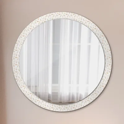 Produktbild von Ø100cm Spiegel - Glasrahmen mit Aufdruck - Wandspiegel Schlafzimmer - Federn