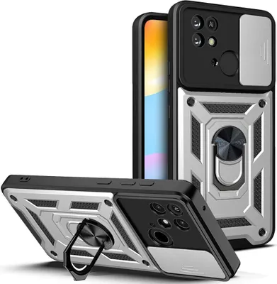 Produktbild von Redmi 10C Hülle mit Ring Ständer Halter Dia Kameraschutz TPU PC Schutzhülle für Xiaomi Redmi 10C Silber