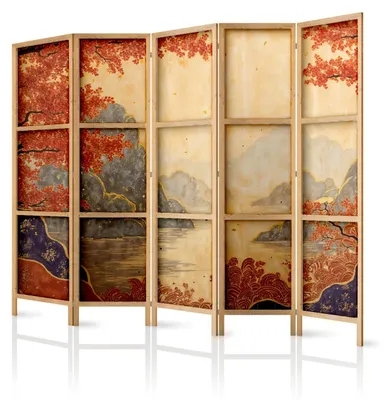 Produktbild von framed concept - Paravent Raumteiler aus Holz 225x172 cm, 5-teilig, einseitig, im orientalischen Stil