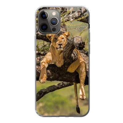 Produktbild von MuchoWow® Handyhülle Schutzhülle Hülle für iPhone 12 Pro Löwe - Baum - Braun Silikon Softcase Handy Hülle - Abdeckung