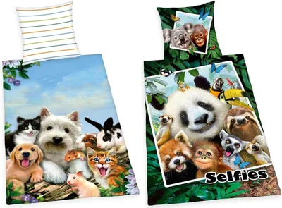 Produktbild von Selfie Tiere - 2 x Wende-Bettwäsche-Set im Doppelpack, 135x200 & 80x80