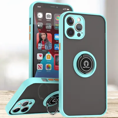 Produktbild von iPhone 12 Pro Hülle, Ring Halter Ständer Matte Transluzent TPU Rahmen Stoßfest Schutzhülle für iPhone 12 Pro Hellblau
