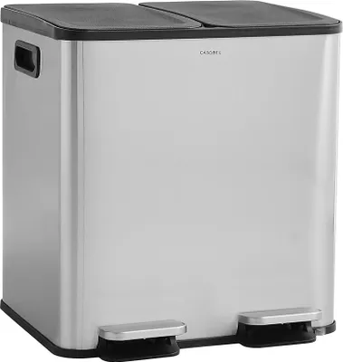 Produktbild von CASABEL Doppel-Küchenmülleimer 2x15L aus Edelstahl, fingerabdruckresistent, luftdichte Deckel mit Fußpedal, ideal für Recycling in Küche, Bad oder Büro - Chrom