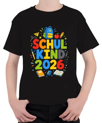 Productafbeelding van T-shirt voor kinderen, geschikt als cadeau bij de start van de basisschool in 2026, voor meisjes en jongens, basisschool, zwart, maat 128