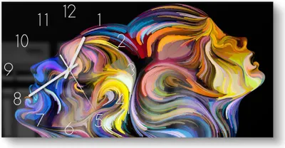 Produktbild von DEQORI Glasuhr 60x30 cm Zahlen 'Liebespaar Kopf an Kopf' Wanduhr Glas Uhr Design leise