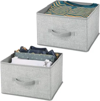 Produktbild von 2er-Set Aufbewahrungsbox mDesign Stoffbox mit Griff aus Kunstfaser grau
