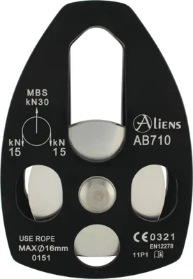 Produktfoto der BIG PULLEY OPEN Umlenkrolle von Aliens; geeignet für Seile bis 16 mm Durchmesser; mit einer maximalen Bruchlast von 30 kN.