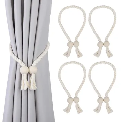 Image de OTraki, lot de 4 attaches magnétiques pour rideaux, couleur beige
