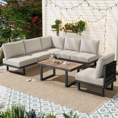 Produktbild von Odikalo Gartenlounge-Set Gartenmöbel Set Ecksofa Outdoor Relaxbett Liegebett Couchtisch Beige