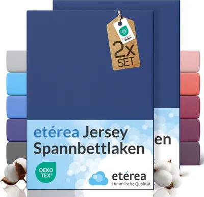 Produktbild von etérea Spannbettlaken Jersey 2 Stück - 80x160 cm - Bettlaken - 100 % Baumwolle - Marine