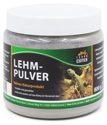 Produktbild von Terra Exotica Lehmpulver Anthrazit 800 g – Natürlicher Bodengrund-Zusatz für Terrarien