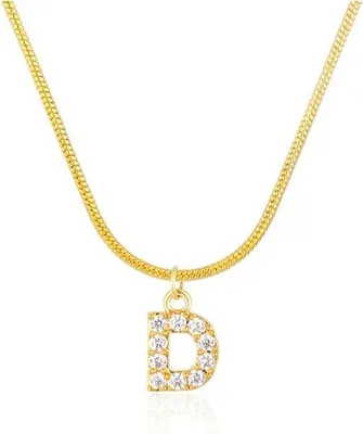 Immagine prodotto di Collana in acciaio chirurgico con lettera D, placcata oro 14K, colore oro chiaro, lunghezza 46 cm
