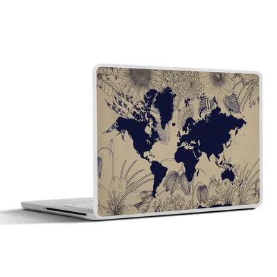 Produktbild von MuchoWow® Laptop Aufkleber Sticker Cover Weltkarte - Blumen - Blau 30x22 cm - Laptop-Sticker