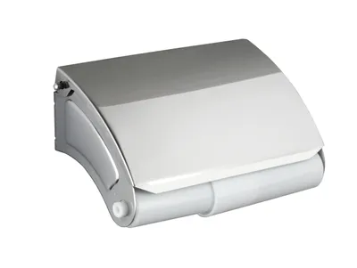 A toilet paper holder with a cover, shown against a white background.