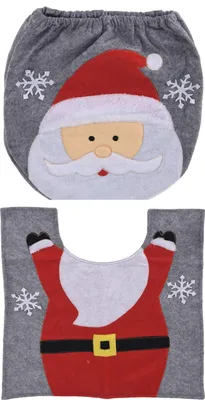 Productafbeelding van Set toiletbrilhoezen - 2-delig, bestaande uit een toiletbrilhoes en een badmat - badkamerdecoratie - kerstmanmotief