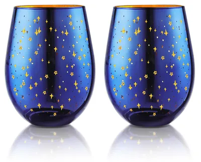 Stiellose Weingläser 2er-Set, 540 ml, mit Sternmuster, Geschenk