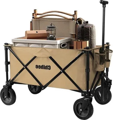 Image de Chariot de plage familial avec 2 porte-gobelets et roues pivotantes – grande capacité, tissu amovible, idéal pour les événements sportifs et les sorties à la plage
