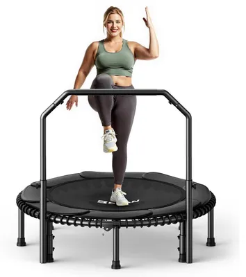 Image de Trampoline de 122 cm pour adultes, avec cordes élastiques et poignée réglable, supportant jusqu'à 250 kg, pour une utilisation intérieure et extérieure, de couleur noire