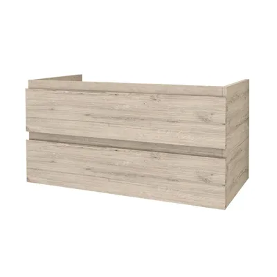 Productafbeelding van BELVIT ARONA Onderkast voor wastafel, badkamerkast, 100 cm, MDF, soft-close sluiting, licht hout, 2 lades, hangend model