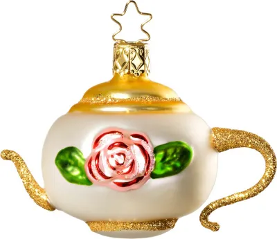 Produktbild von Christbaumschmuck Teekanne 6,5cm Glas Figur Weiß / Gold