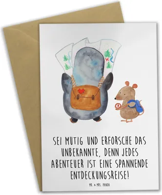 Produktbild von Mr. & Mrs. Panda Klappkarte Unbekannte Orte erkunden - Weiß - Geschenk, Vertrauem, einladungskarten, inspirierende Designs, Grußkarte, sei mutig, genesungskarte, Trost