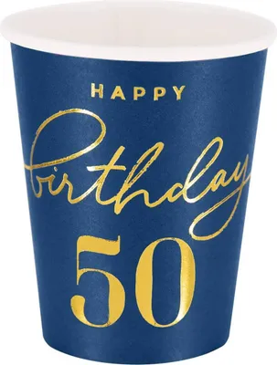 Zdjęcie produktu dla Kubeczki Happy Birthday 50, granatowy 220ml 6szt.