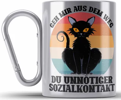Produktbild von Trendation - Geh Mir Aus Dem Weg Du Unnötiger Sozialkontakt Geschenk Edelstahl Tasse Karabiner Lustiger Spruch (Silber)
