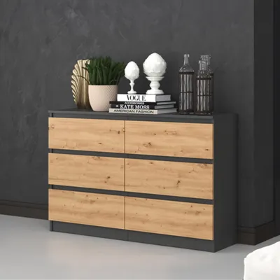 Image de Commode, chambre à coucher couloir, armoire, sideboard, highboard avec 6 tiroirs, largeur 120 cm hauteur 75 | Anthracite Artisan