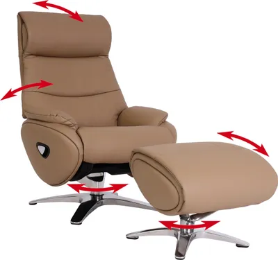 Produktbild von Relaxsessel mit Hocker HWC-K98, Fernsehsessel Sessel, Liegefunktion drehbar, Metall Echtleder/Kunstleder taupe