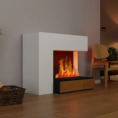 Produktbild von GLOW FIRE Elektrokamin 'Planck' | Wasserdampf Kamin mit OMC 500 ohne Holz in weiß Rechtsoffen | HxBxT: 109x90x53cm