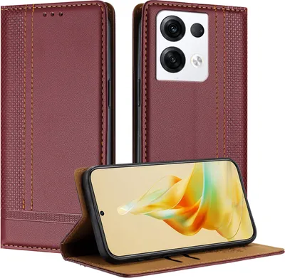 Produktbild von Handyhülle für OPPO Reno8 Pro 5G Leder Flip Klappbare Schutzhülle mit Standfunktion Dunkelrot