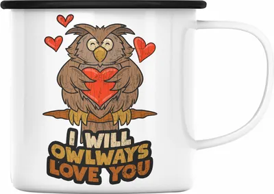 Produktbild von Trendation - Emaille Tasse Eule Geschenk Frauen I Will Owlways Love You Emaille Emaille Tasse Freundin Valentinstag (Schwarz)