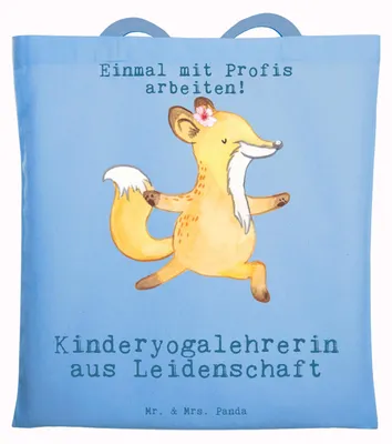 Produktbild von Mr. & Mrs. Panda festivaltasche Kinderyogalehrerin Leidenschaft - Sky Blue - Geschenk, Laptoptasche, Büchertasche, Tote Bag, Stoffbeutel, Schultasche, Tasche