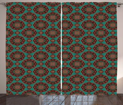 Produktbild von ABAKUHAUS orientalisch Rustikaler Vorhang, Blumenmandala-Motive, Wohnzimmer Universalband Gardinen mit Schlaufen und Haken, 280 x 260 cm, Mehrfarbig