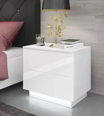 Produktbild von Nachttisch LED Nachtkommode Hochglanz Nachtschrank Weiß Beleuchtung KOMMODE weiß