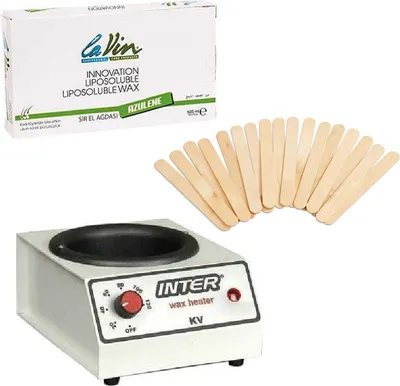 Produktbild von Inter Wax Heater Heißwachsmaschine Haarentfernung Heißwachsgerät Hot Wax Agda + Schale + Halterung + Heißwachs 400g + 20 Holzspatel
