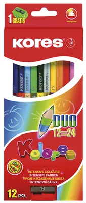 Immagine prodotto di Kores BB93212 Matite colorate triangolari Kores "DUO", confezione da 12 + temperino