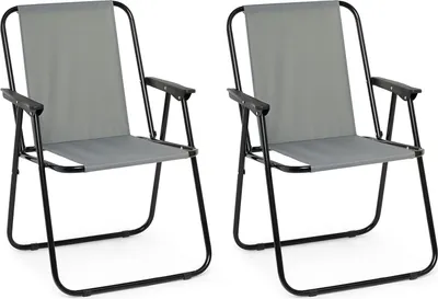 Produktbild von Famanu Klappstuhl Set von 2 - Tragbare und faltbare Stühle mit Armlehnen - bis 90 kg - Grau