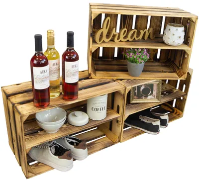 Produktbild von 3er set Obstkisten Elfriede geflammt Längs Holzkisten Regalkisten Weinkisten Schuhregal Weinregal