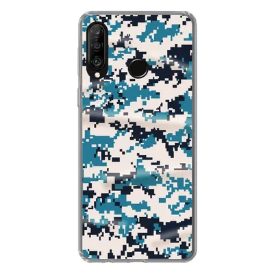 Produktbild von MuchoWow® Handyhülle Schutzhülle Hülle für Huawei P30 Lite Blaues und weißes Camouflage-Muster Silikon Softcase Handy Hülle - Handyhülle