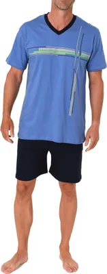 Produktbild von Normann Herren Schlafanzug Shorty kurzarm Pyjama mit edlen Frontprint - auch in Übergröße ; blau , 68