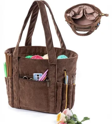 Produktbild von Stricktasche, Garntasche, Garn-Organizer, tragbare Aufbewahrungstasche für Garne, Mitnahmeprojekte, Basteltasche zum Häkeln, Stickerei, Nähtaschen für Strickzubehör & Häkelprojekte