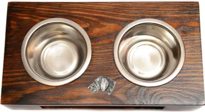 Produktbild von Weimaraner, Weimaraner Vorstehhund - Holzständer mit Näpfen für Hunde, Edelstahlnäpfe, Geschenk zur Adoption eines Hundes von der Marke Art-Dog