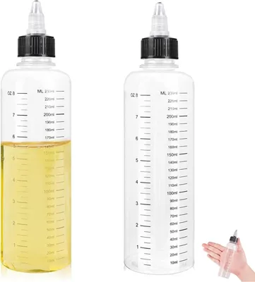 Obrázek produktu pro 230ml lahvičky s uzávěrem a stupnicí na tekuté příchutě nebo koření, z průhledného plastu